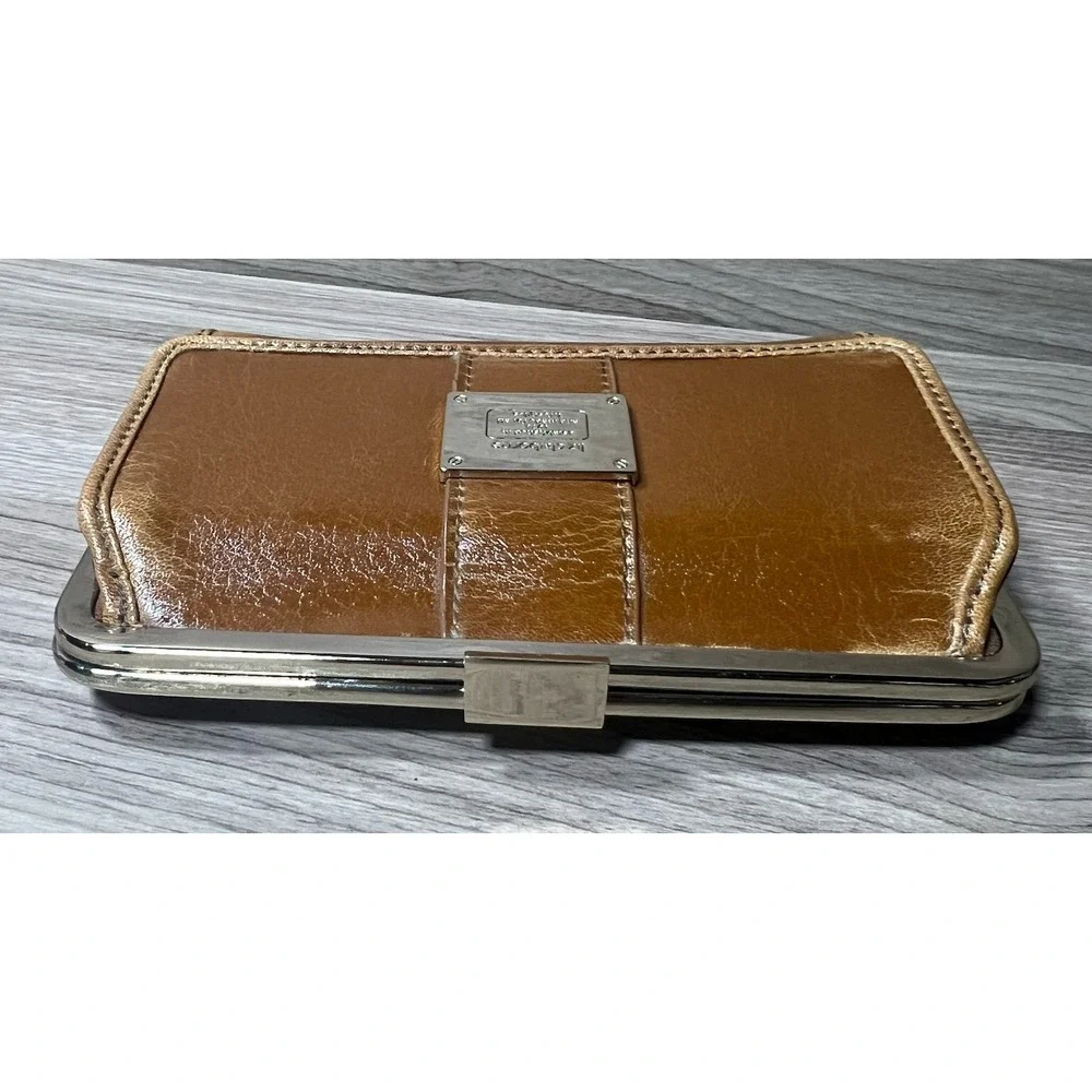Liz Claiborne Brown Wallet Kiss Lock Coin Purse Bifold Card Holder Leather VTG‎